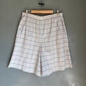 Vintage JANTZEN Women's 18 Pastel Checks Crinkle Texture Pull On Shorts Coastal